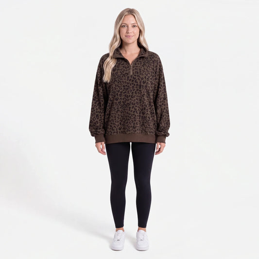 Sweat oversize côtelé à col zippé