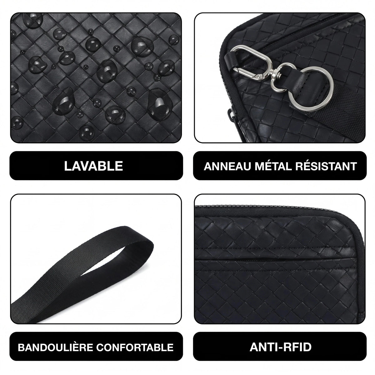 Statshy – Portefeuille bandoulière en cuir tressé
