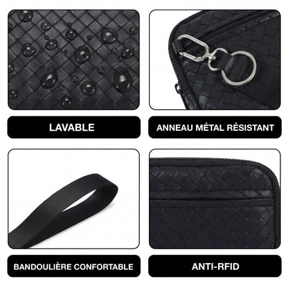 Statshy – Portefeuille bandoulière en cuir tressé
