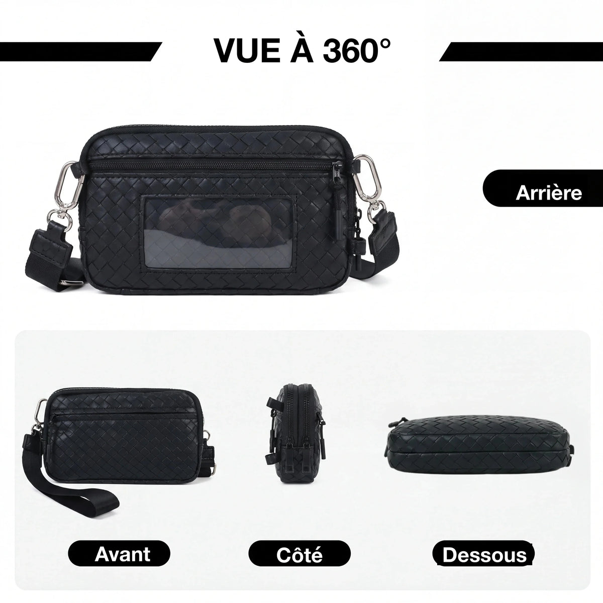 Statshy – Portefeuille bandoulière en cuir tressé