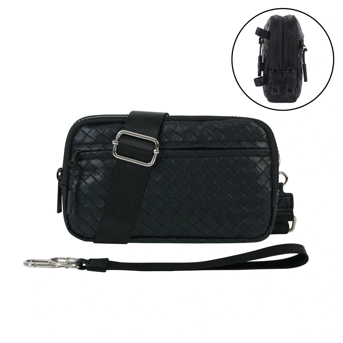 Statshy – Portefeuille bandoulière en cuir tressé