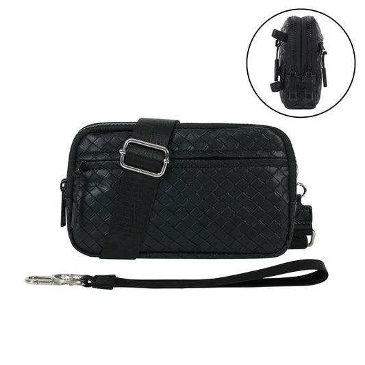 Statshy – Portefeuille bandoulière en cuir tressé