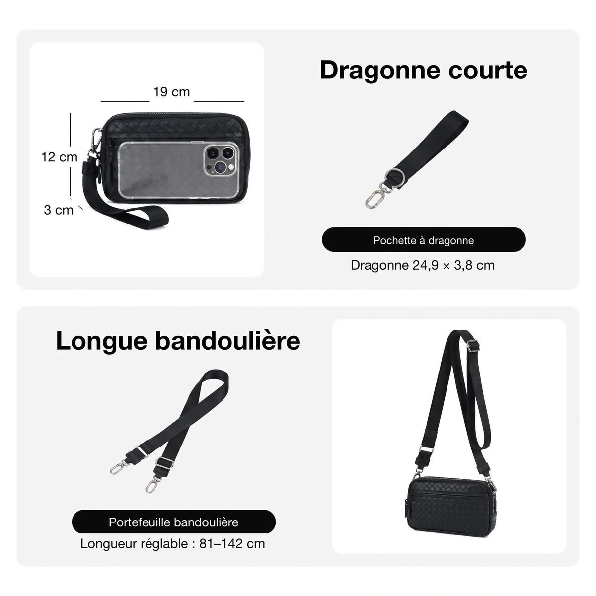 Statshy – Portefeuille bandoulière en cuir tressé