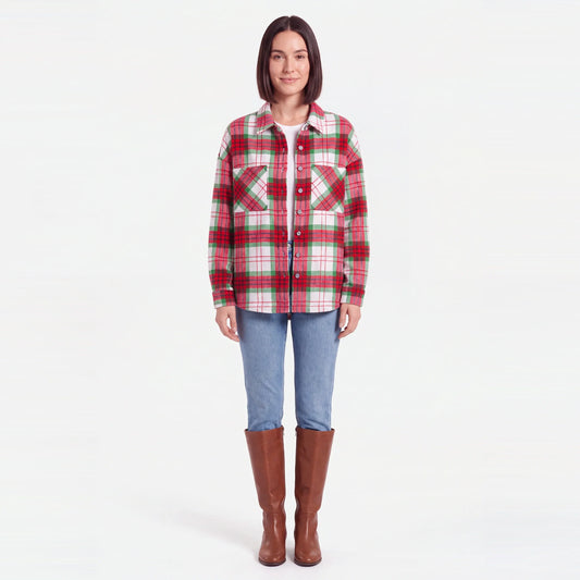 Surchemise oversize en flanelle à carreaux de Noël
