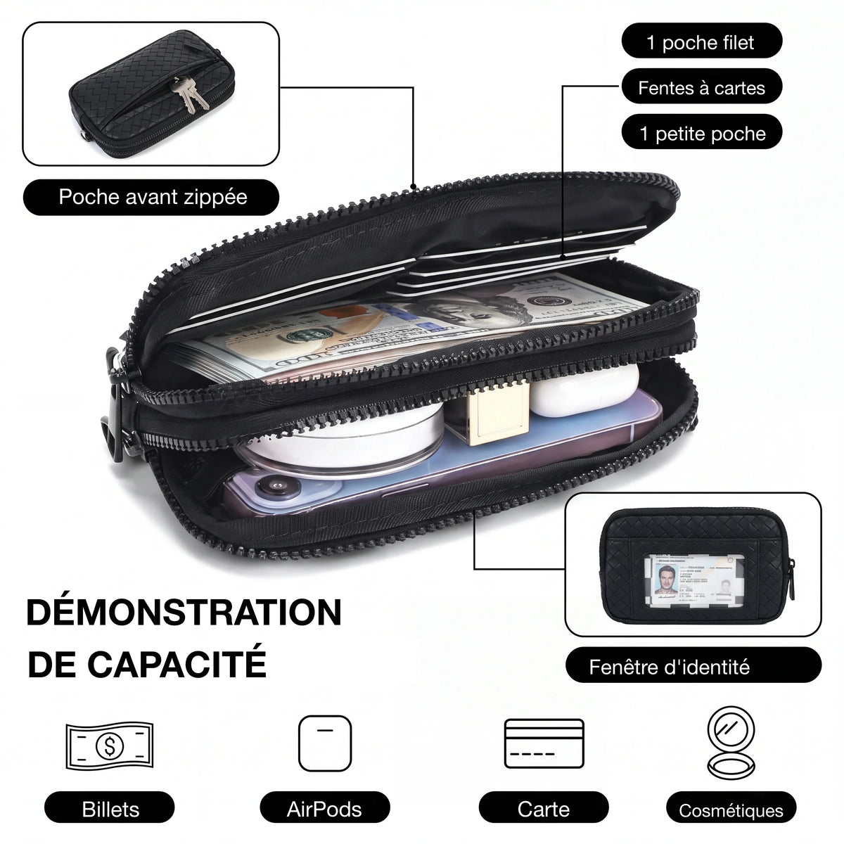 Statshy – Portefeuille bandoulière en cuir tressé